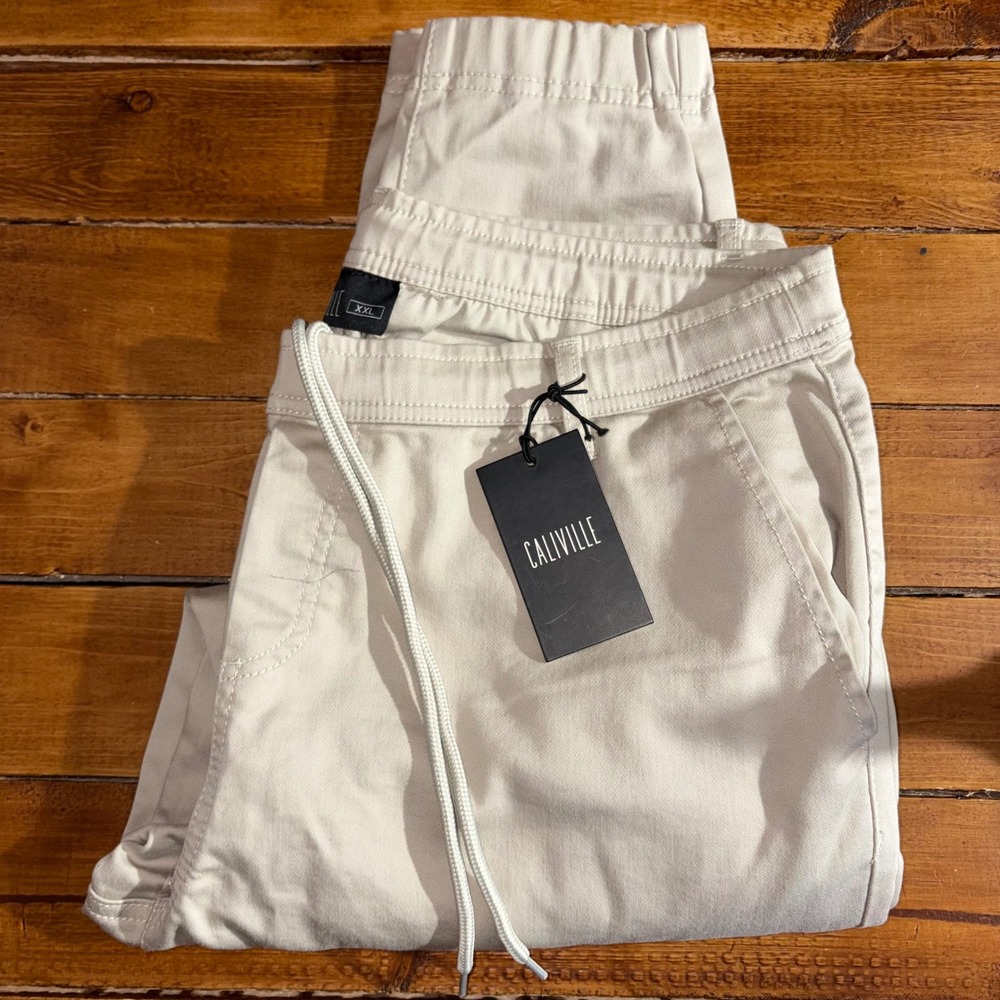 CALIVILLE Jogger Pants Men XXL Khaki Tan Drawstring Elastic Waist Stretch NEW